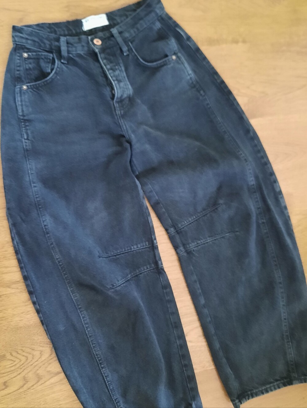 Free People Faded Black High-Waist Relaxed Barrel Jeans